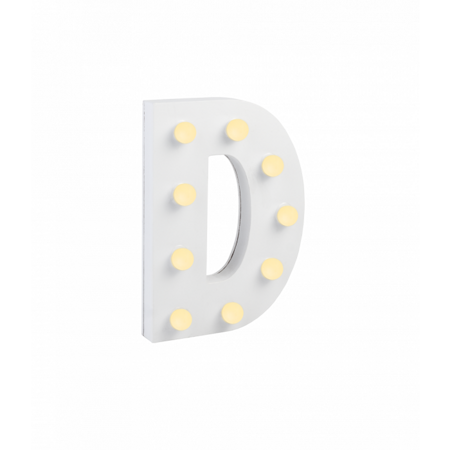 Świecąca Litera LED "D" Light Letter, drewniana biała 17x12 cm