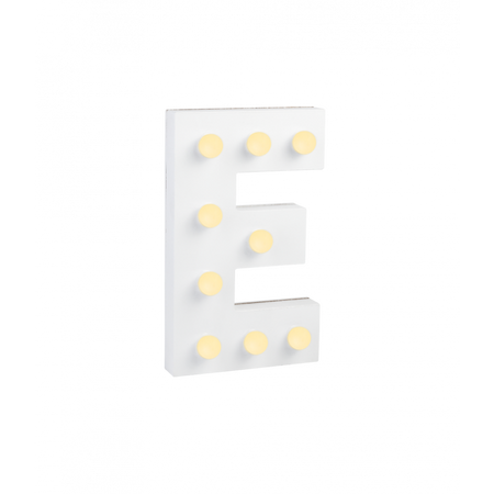 Świecąca Litera LED "E" Light Letter, drewniana biała 17x12 cm