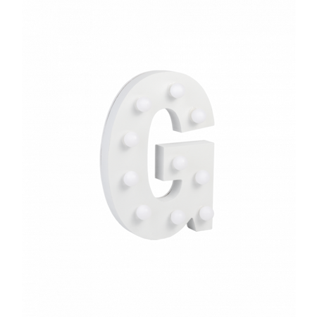 Świecąca Litera LED "G" Light Letter, drewniana biała 17x12 cm