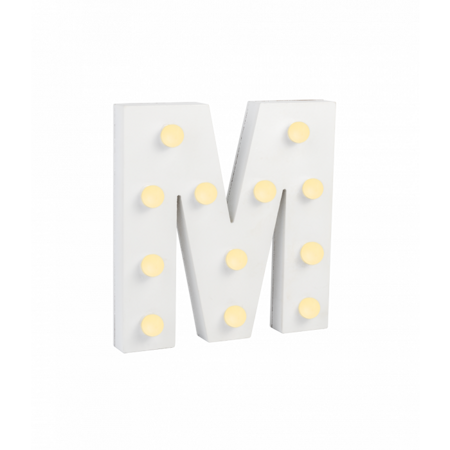 Świecąca Litera LED "M" Light Letter, drewniana biała 17x17 cm