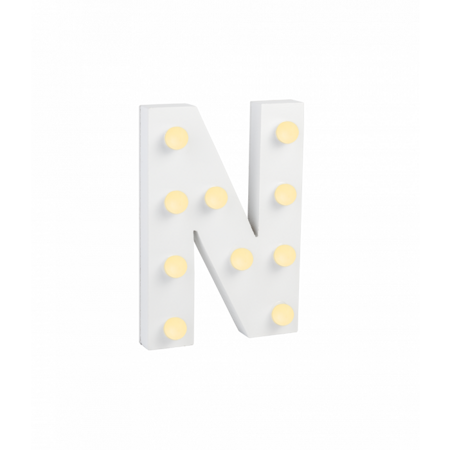 Świecąca Litera LED "N" Light Letter, drewniana biała 17x12 cm