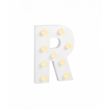 Świecąca Litera LED "R" Light Letter, drewniana biała 17x12 cm