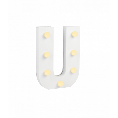 Świecąca Litera LED "U" Light Letter, drewniana biała 17x12 cm