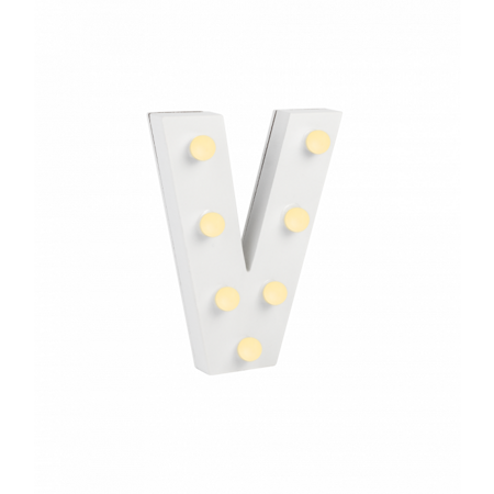 Świecąca Litera LED "V" Light Letter, drewniana biała 17x12 cm