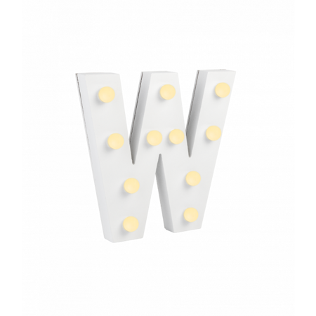 Świecąca Litera LED "W" Light Letter, drewniana biała 17x17 cm