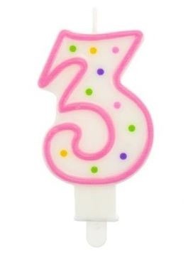 Świeczka urodzinowa "3" kropeczki różowa