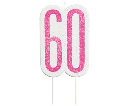 Świeczka urodzinowa na tort liczba "60" różowa