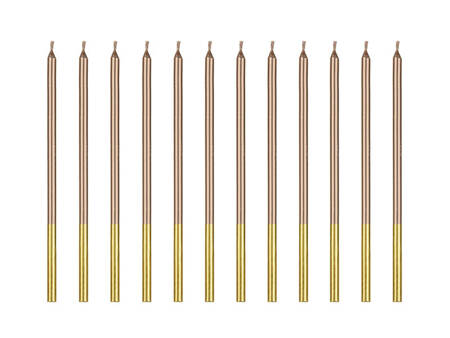Świeczki urodzinowe długie różowe złoto 14 cm 12 szt.