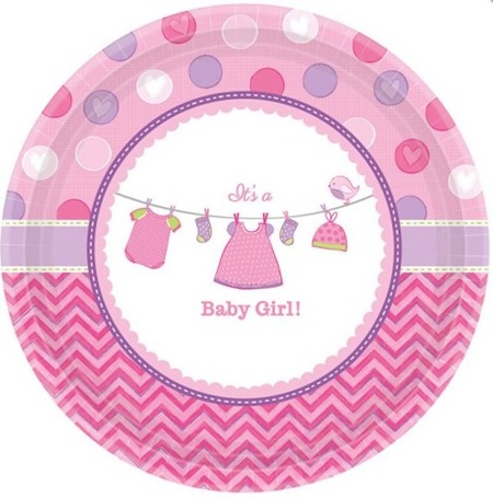 Talerzyk Baby Shower Dziewczynka papierowy okrągły 17,7cm 8 szt 