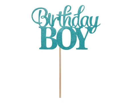 Topper dekoracyjny na tort BIRTHDAY BOY brokatowy 10 x 7 cm