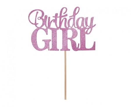 Topper dekoracyjny na tort BIRTHDAY GIRL brokatowy 10 x 7 cm