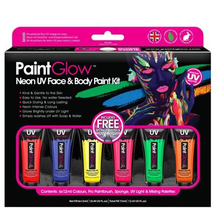 Zestaw Farby świecące w UV NEON PaintGlow 6 x 13ml