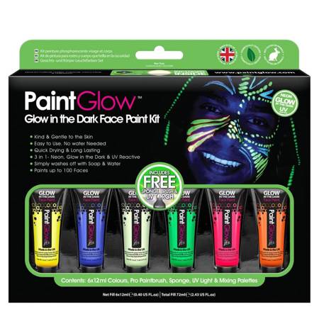 Zestaw Farby świecące w ciemności i UV PaintGlow 6 x 13ml